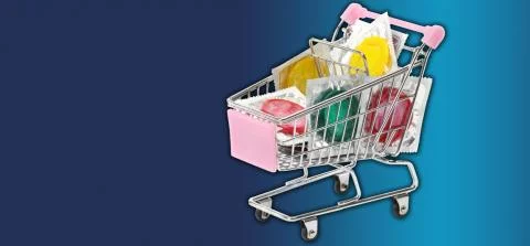 winkelwagen vol condooms